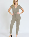 V-Neck Short Sleeve Jogger Jumpsuit