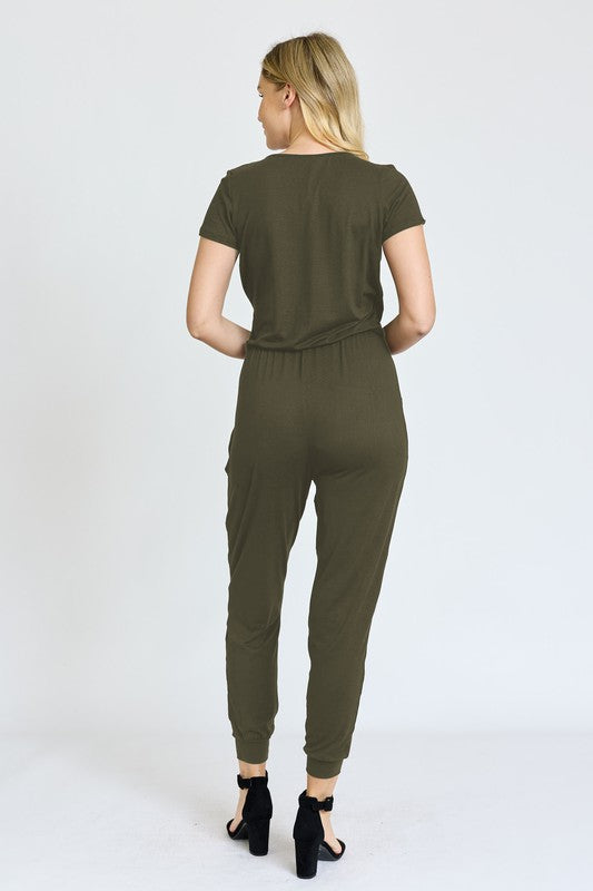 V-Neck Short Sleeve Jogger Jumpsuit