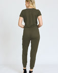 V-Neck Short Sleeve Jogger Jumpsuit