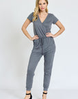 V-Neck Short Sleeve Jogger Jumpsuit