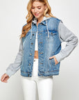 Blue Age Women's Denim Jacket with Fleece Hoodies