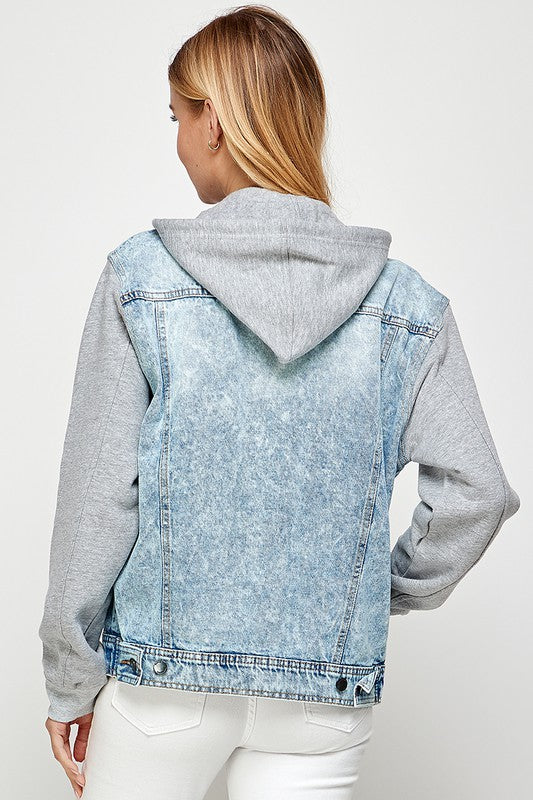 Blue Age Women&#39;s Denim Jacket with Fleece Hoodies