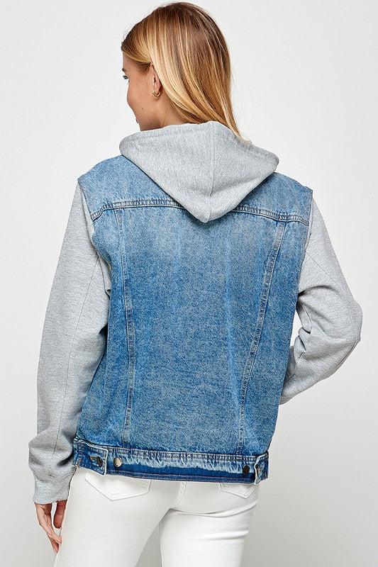 Women&#39;s Denim  Jacket with Fleece Hoodie - Online Only