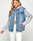 Women's Denim  Jacket with Fleece Hoodie - Online Only