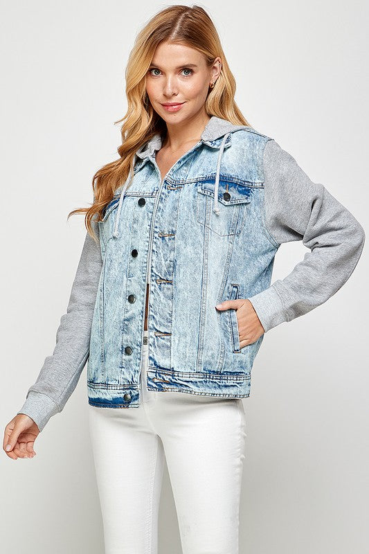 Women's Denim  Jacket with Fleece Hoodie - Online Only