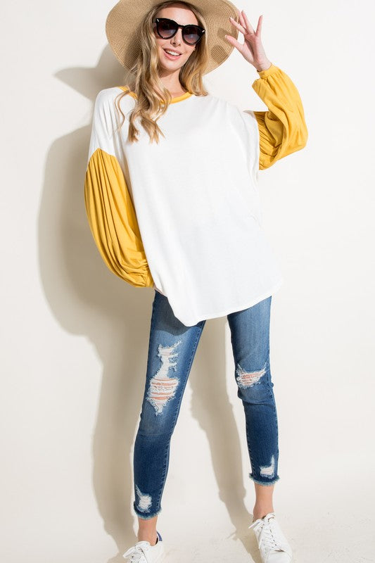 e Luna Color Block Volume Puff Sleeve Top