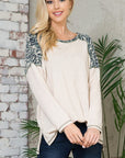 Print Contrast Waffle Top