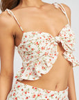 Emory Park Front Knot Crop Top with Ruffle Detail