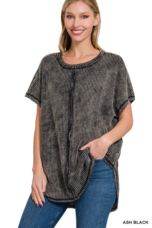 Zenana Washed Baby Waffle Top