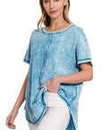 Zenana Washed Baby Waffle Top - Online Only