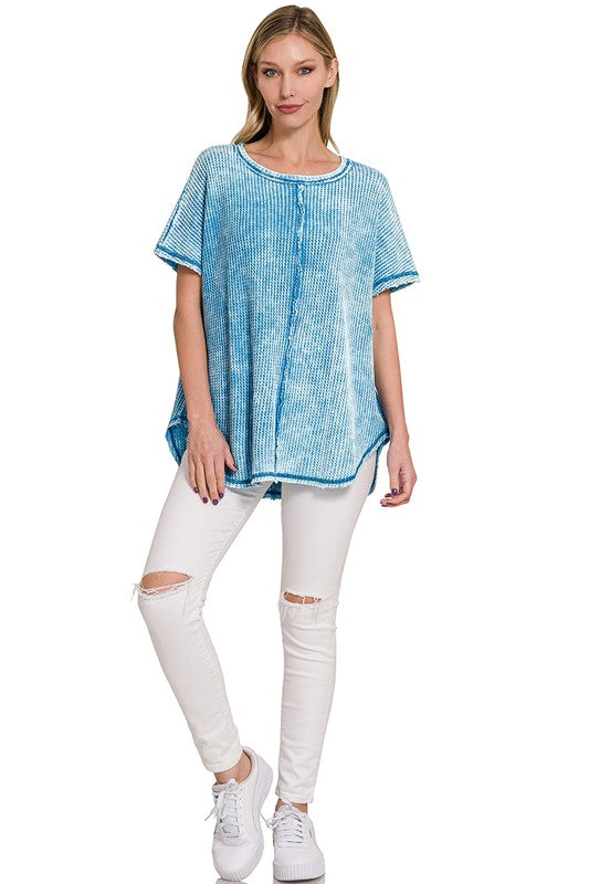 Zenana Washed Baby Waffle Top - Online Only