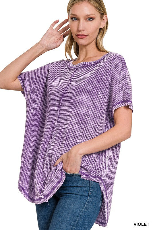 Zenana Washed Baby Waffle Top