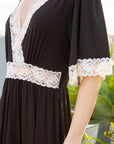 Lace Trim Tiered Wrap Dress — Romantic Flutter Sleeve Maxi