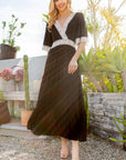 Lace Trim Tiered Wrap Dress — Romantic Flutter Sleeve Maxi