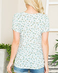 Ditsy Floral Ruched Top — Pointelle Textured Knit Tee