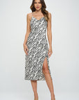 Renee C. Zebra Print Satin Bias Slip Dress with Slit