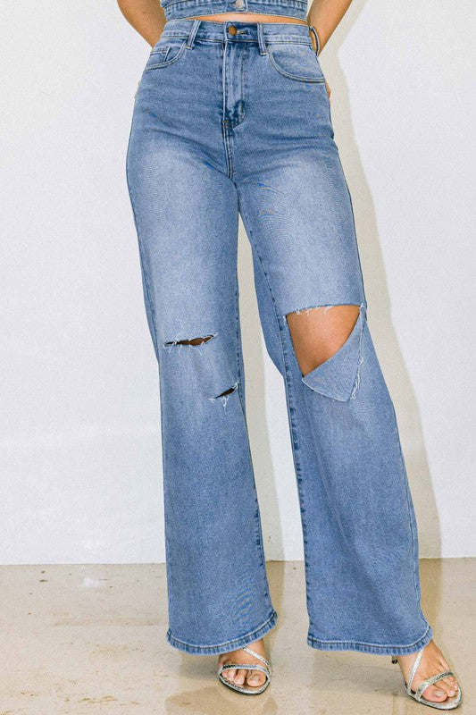 Distressed Wide Fit Jeans - Online Only