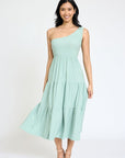 One Shoulder Ruffle Midi Dress