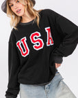 Sage + Fig USA Letter Patch Round Neck Sweatshirt