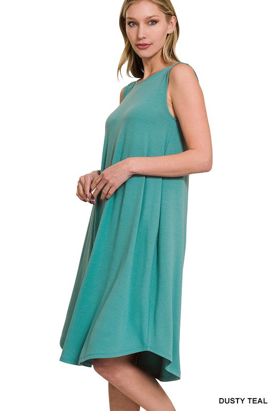 Zenana Sleeveless Round Hem Midi Dress