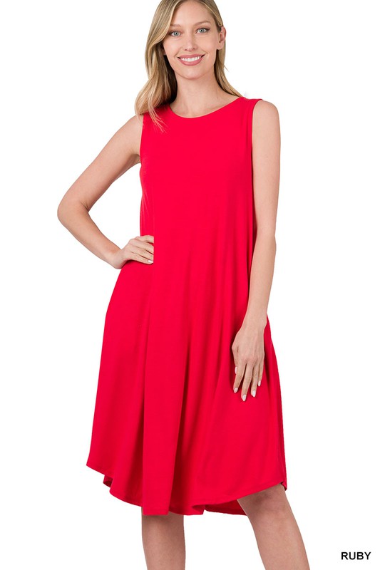 Zenana Sleeveless Round Hem Midi Dress