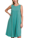 Zenana Sleeveless Round Hem Midi Dress - Online Only