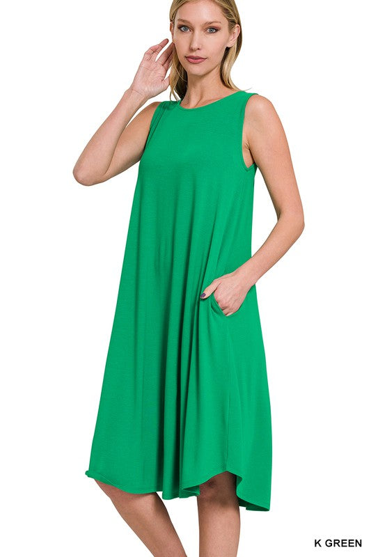 Zenana Sleeveless Round Hem Midi Dress - Online Only