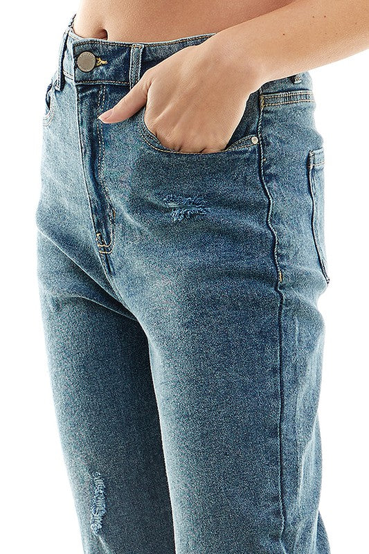 Blue Age Distressed Detailed Straight Leg Jean