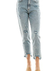 Blue Age Distressed Detailed Straight Leg Jean