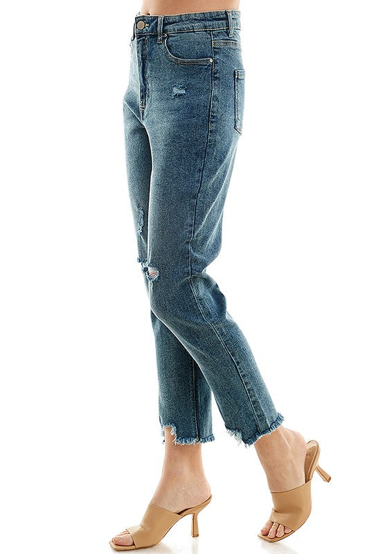 Blue Age Distressed Detailed Straight Leg Jean