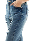 Blue Age Roll-Up Distressed High Rise Stretch Mom Jeans