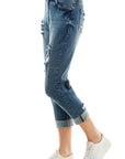 Blue Age Roll-Up Distressed High Rise Stretch Mom Jeans