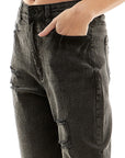 Blue Age Roll-Up Distressed High Rise Stretch Mom Jeans