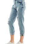 Blue Age Roll-Up Distressed High Rise Stretch Mom Jeans