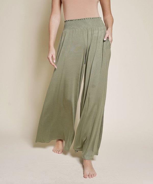 Fabina Smock Elastic Waist Maxi Palazzo Pant