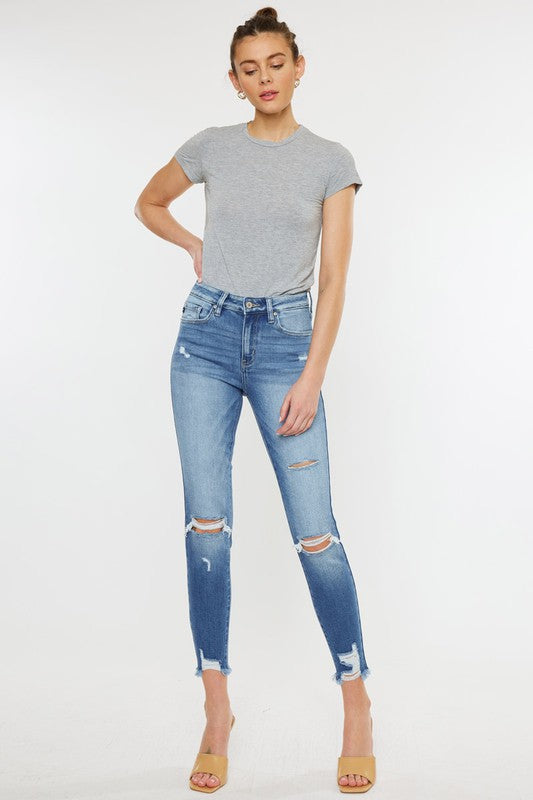 Kan Can USA High Rise Fray Hem Ankle Skinny Jeans