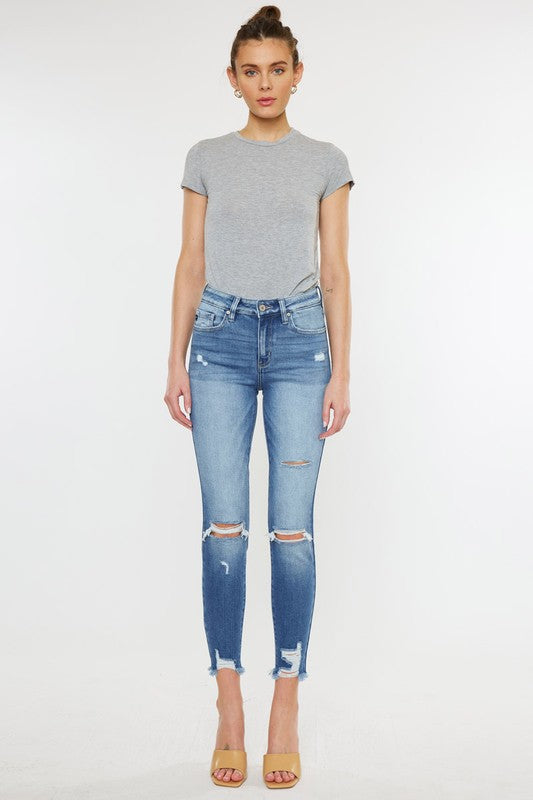 Kan Can USA High Rise Fray Hem Ankle Skinny Jeans