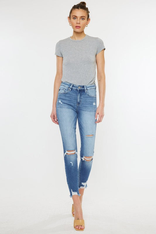 Kan Can USA High Rise Fray Hem Ankle Skinny Jeans