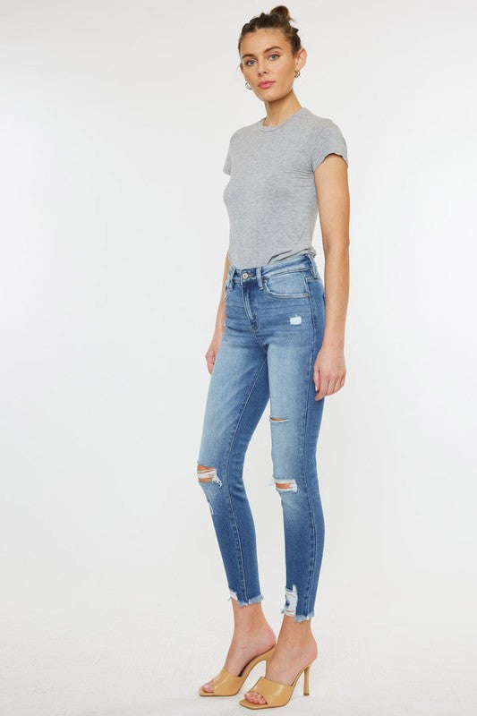 Kan Can USA High Rise Fray Hem Ankle Skinny Jeans