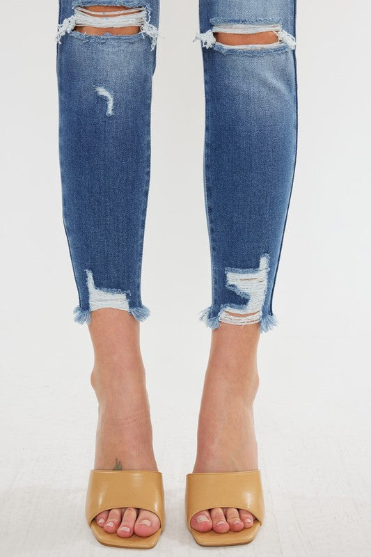 Kan Can USA High Rise Fray Hem Ankle Skinny Jeans