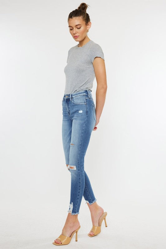 Kan Can USA High Rise Fray Hem Ankle Skinny Jeans