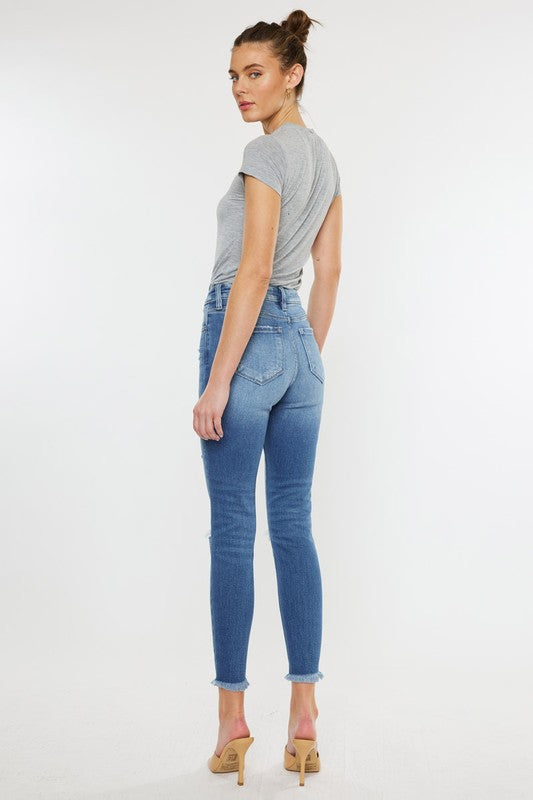 Kan Can USA High Rise Fray Hem Ankle Skinny Jeans