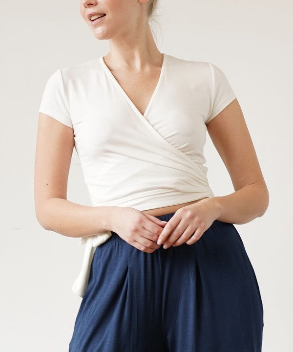 Fabina Bamboo Wrap Crop Cam Sleeve Top