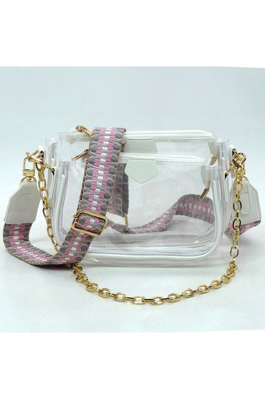 See Thru Clear 2-in-1 Crossbody Bag with Guitar Strap