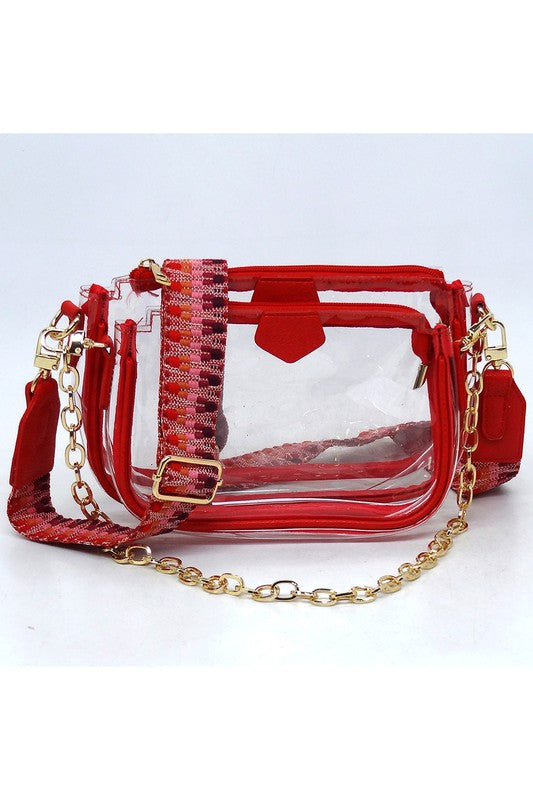 See Thru Clear 2-in-1 Crossbody Bag with Guitar Strap