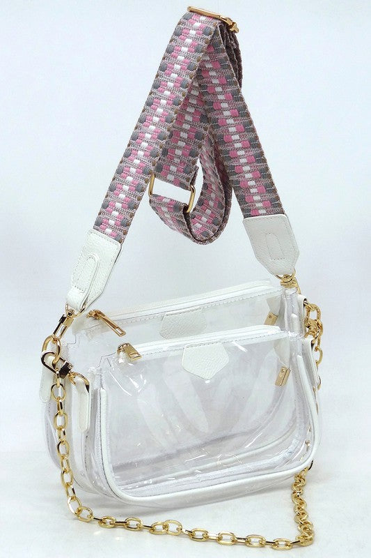 See Thru Clear 2-in-1 Crossbody Bag with Guitar Strap