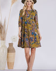 Celeste Full Size Paisley Print Round Neck Dress with Pockets