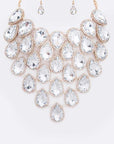 Crystal Teardrop Statement Bib Necklace Set