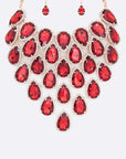 Crystal Teardrop Statement Bib Necklace Set