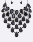 Crystal Teardrop Statement Bib Necklace Set